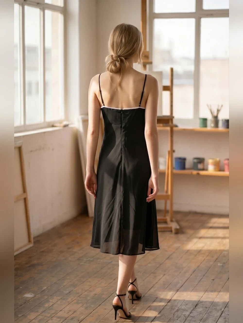 Helen Wang New York Black Contrast Trim V-Neck Slip Dress Size 4